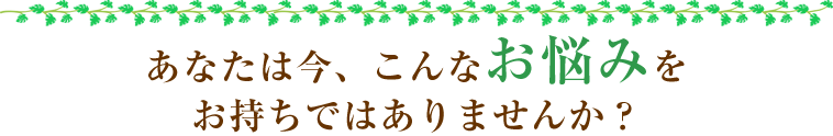 あなたは今、こんなお悩みをお持ちではありませんか?